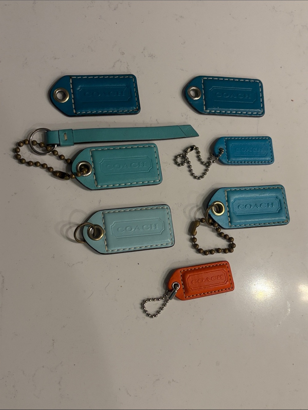 Vintage Y2K Coach Leather Key Tag Lot of 7 - Turquoise, Teal & Orange